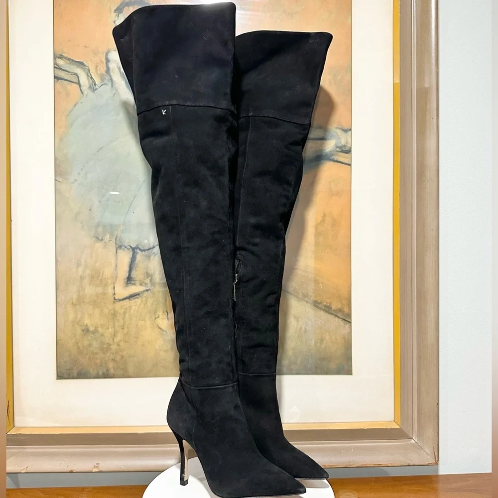 🌹LARROUDE🌹Kate Pointed Toe Over The Knee Boot in Black Suede Size: 7